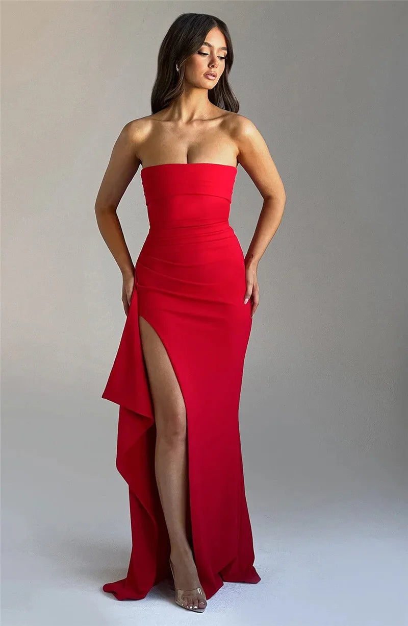 Women's Strapless Backless Long Dress with High Slit