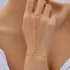 Dainty Gold-Plated Hand Chain Bracelet with Ring