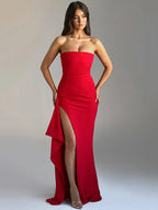 Women's Strapless Backless Long Dress with High Slit