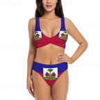 Haitian Flag Bikini Set for Women – Push-Up Swimsuit