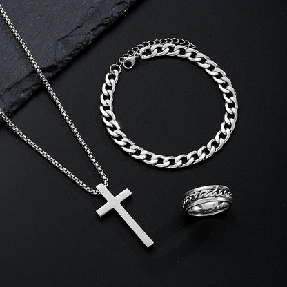 3PCS Stainless Steel Jewelry Set – Bracelet, Necklace & Ring | Unisex