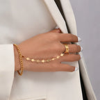 Dainty Gold-Plated Hand Chain Bracelet with Ring