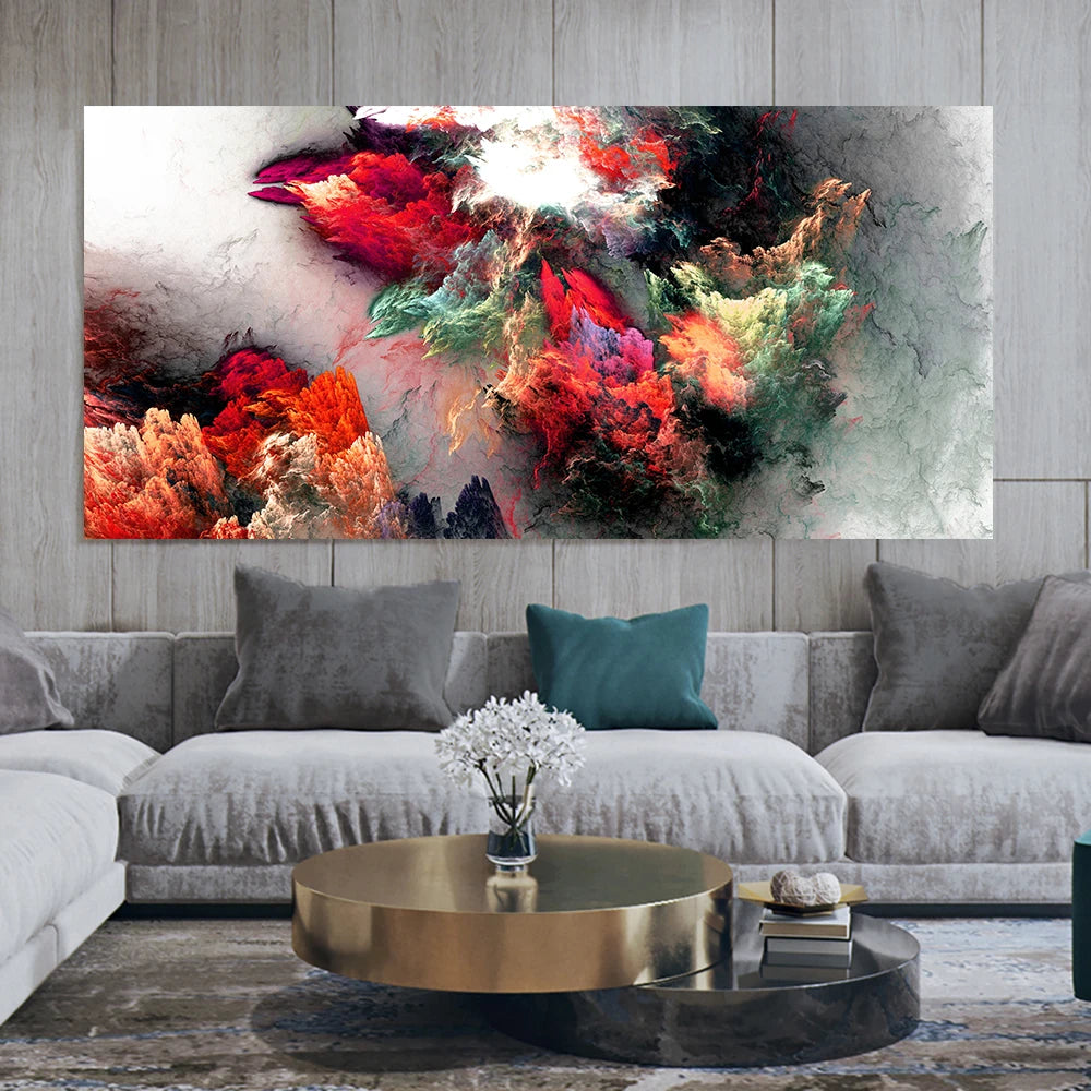 Grey and Yellow Abstract Cloud Oil Painting