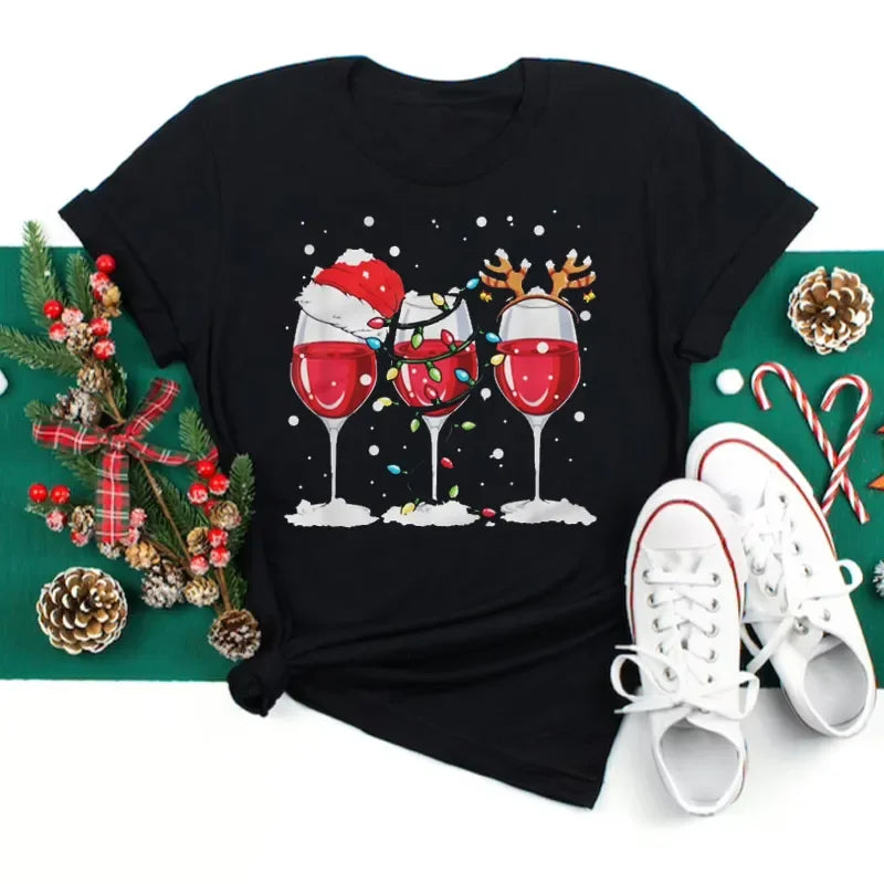 Women’s Wine Glass Christmas T-Shirt