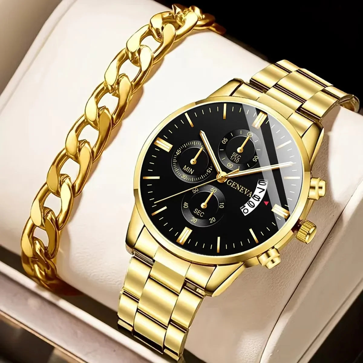 ⌚ Men’s  Stainless Steel Quartz Watch – Classic Business Style with Calendar Display