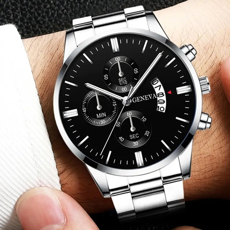 Men’s Luxury Silver Stainless Steel Watch – Quartz Business