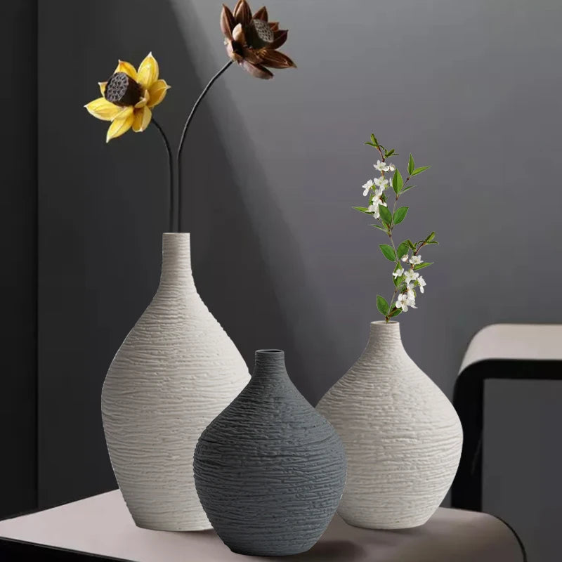 Nordic Ceramic Vase – Simple Narrow-Mouth Flower Pot for Home, Office & Living Room Decor