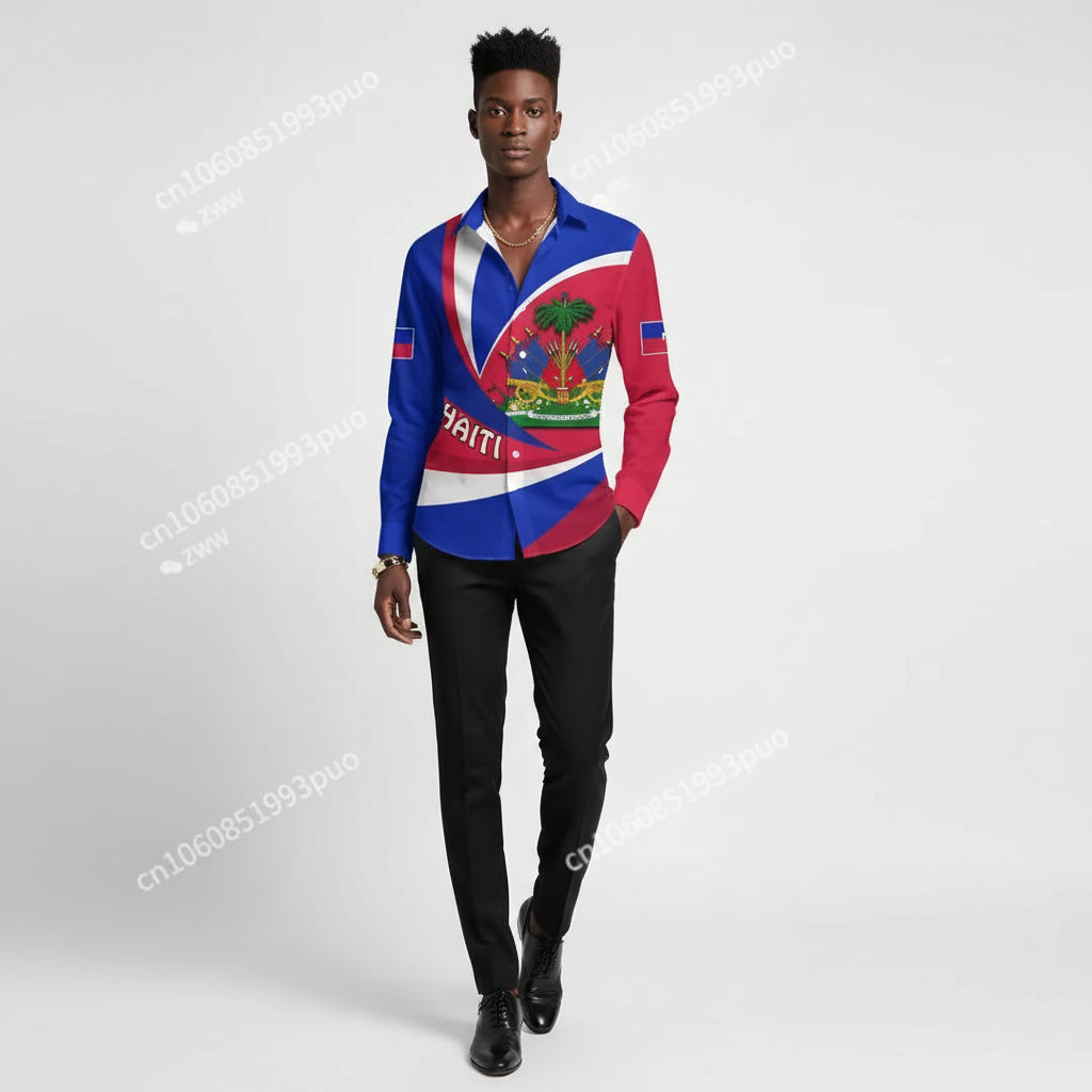 Haiti Emblem 3D Long Sleeve Shirt – Vintage Caribbean Streetwear