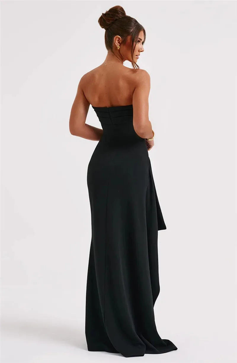 Women's Strapless Backless Long Dress with High Slit
