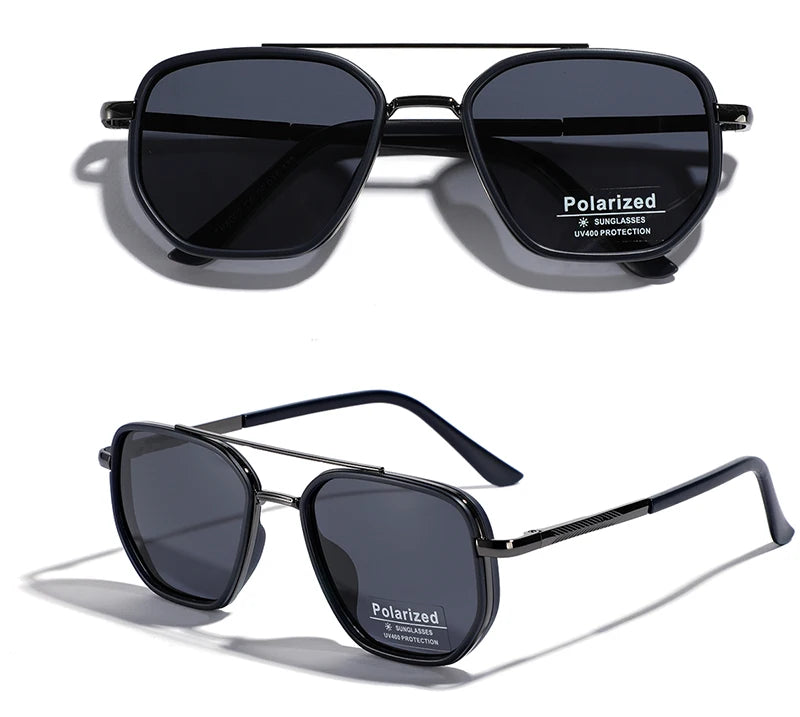 Peekaboo TR90 polarized sunglasses men retro style metal square sun glasses for women double bridge driving green black uv400