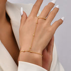 Dainty Gold-Plated Hand Chain Bracelet with Ring