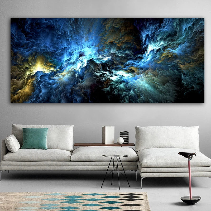 Grey and Yellow Abstract Cloud Oil Painting