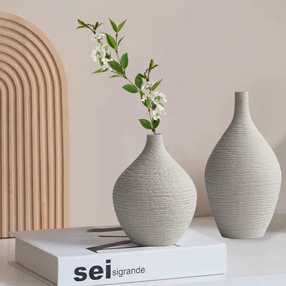 Nordic Ceramic Vase – Simple Narrow-Mouth Flower Pot for Home, Office & Living Room Decor