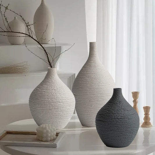 Nordic Ceramic Vase – Simple Narrow-Mouth Flower Pot for Home, Office & Living Room Decor