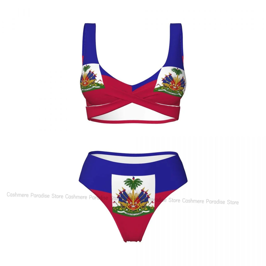 Haitian Flag Bikini Set for Women – Push-Up Swimsuit