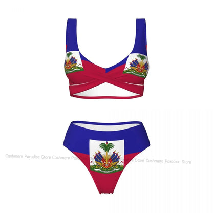 Haitian Flag Bikini Set for Women – Push-Up Swimsuit