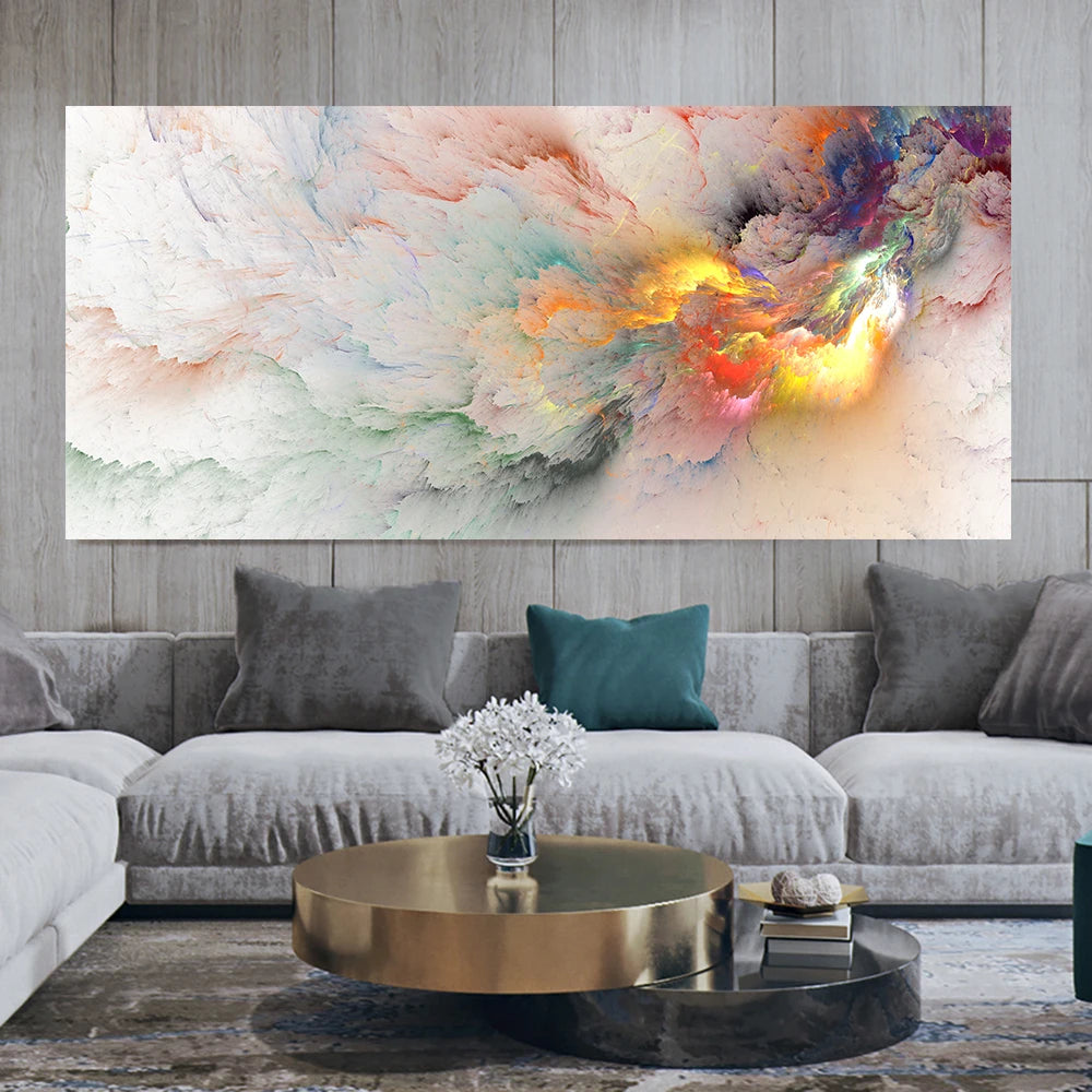 Grey and Yellow Abstract Cloud Oil Painting