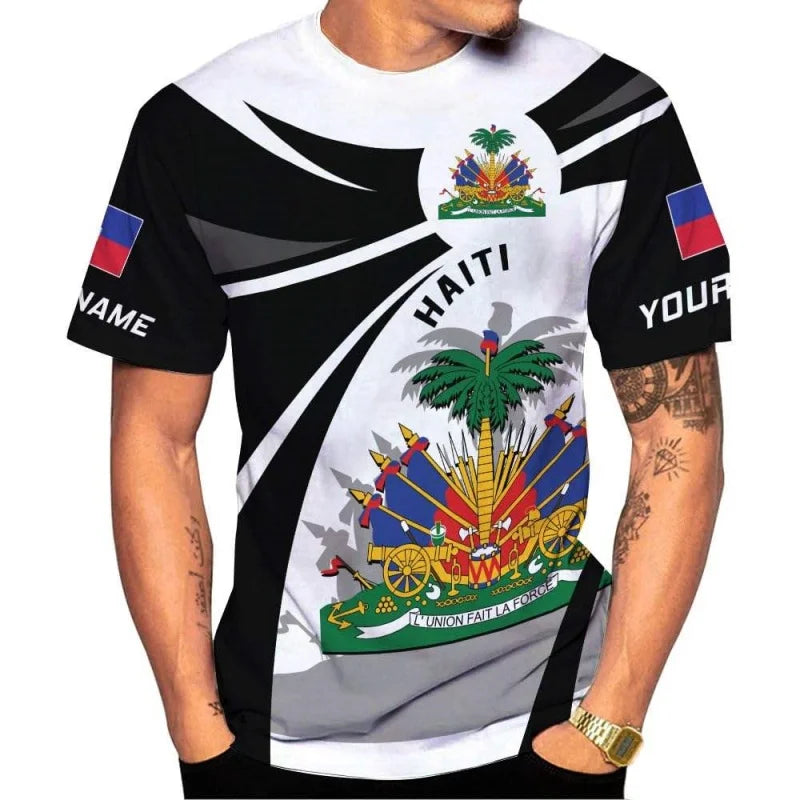 Men's 3D Haiti Emblem T-Shirt – Custom Summer Graphic Tee