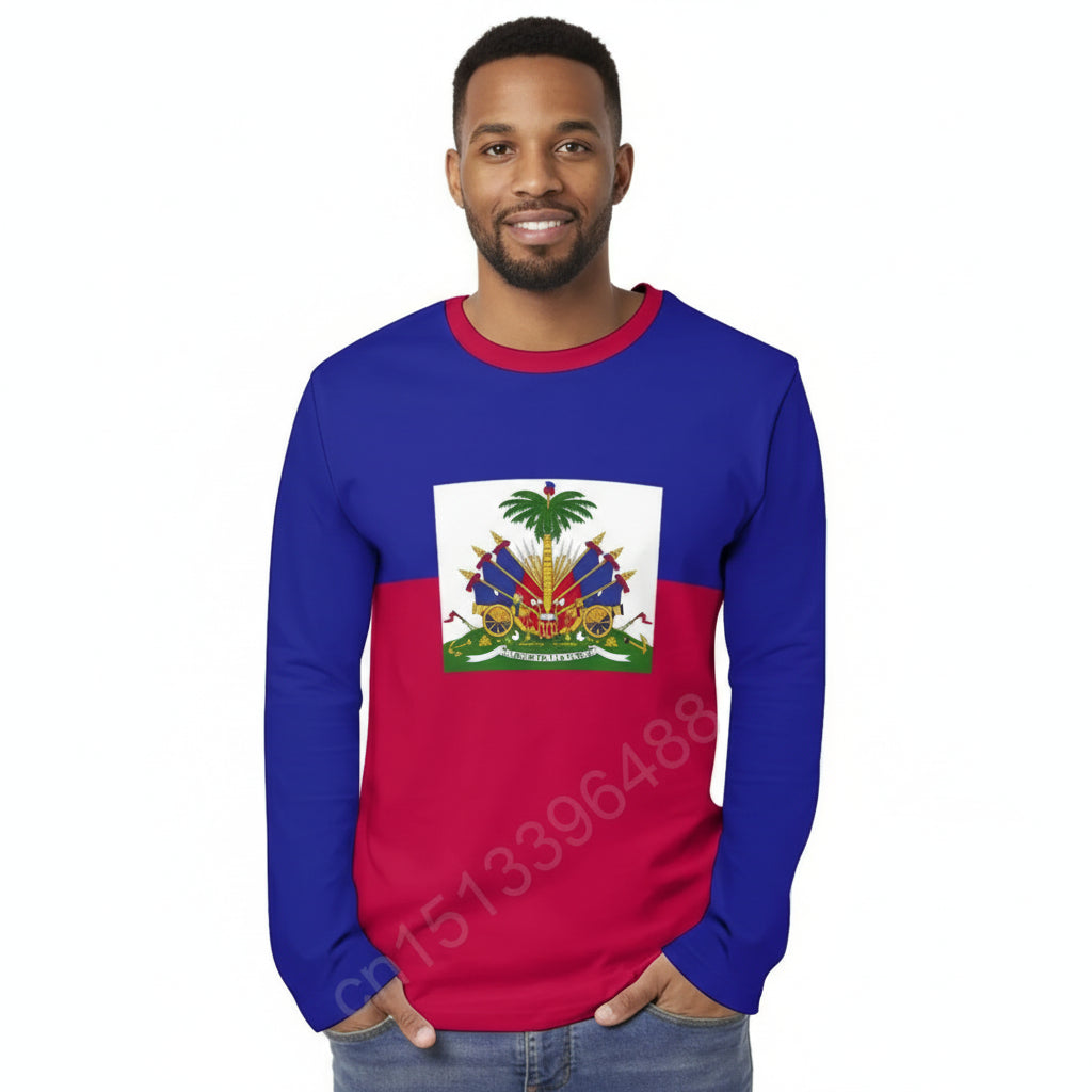 Haiti Flag 3D Print Long Sleeve T-Shirt – Unisex Casual