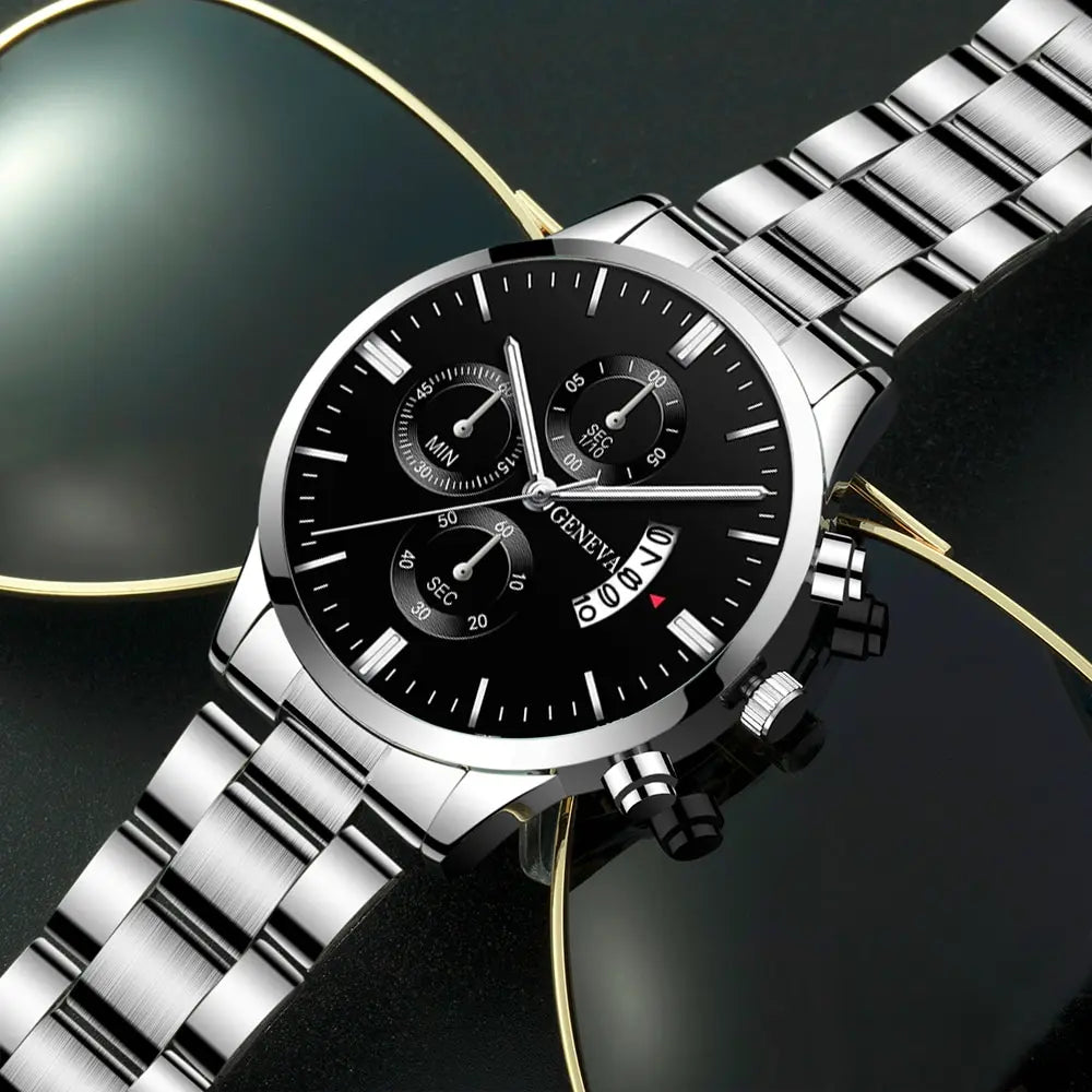 Men’s Luxury Silver Stainless Steel Watch – Quartz Business