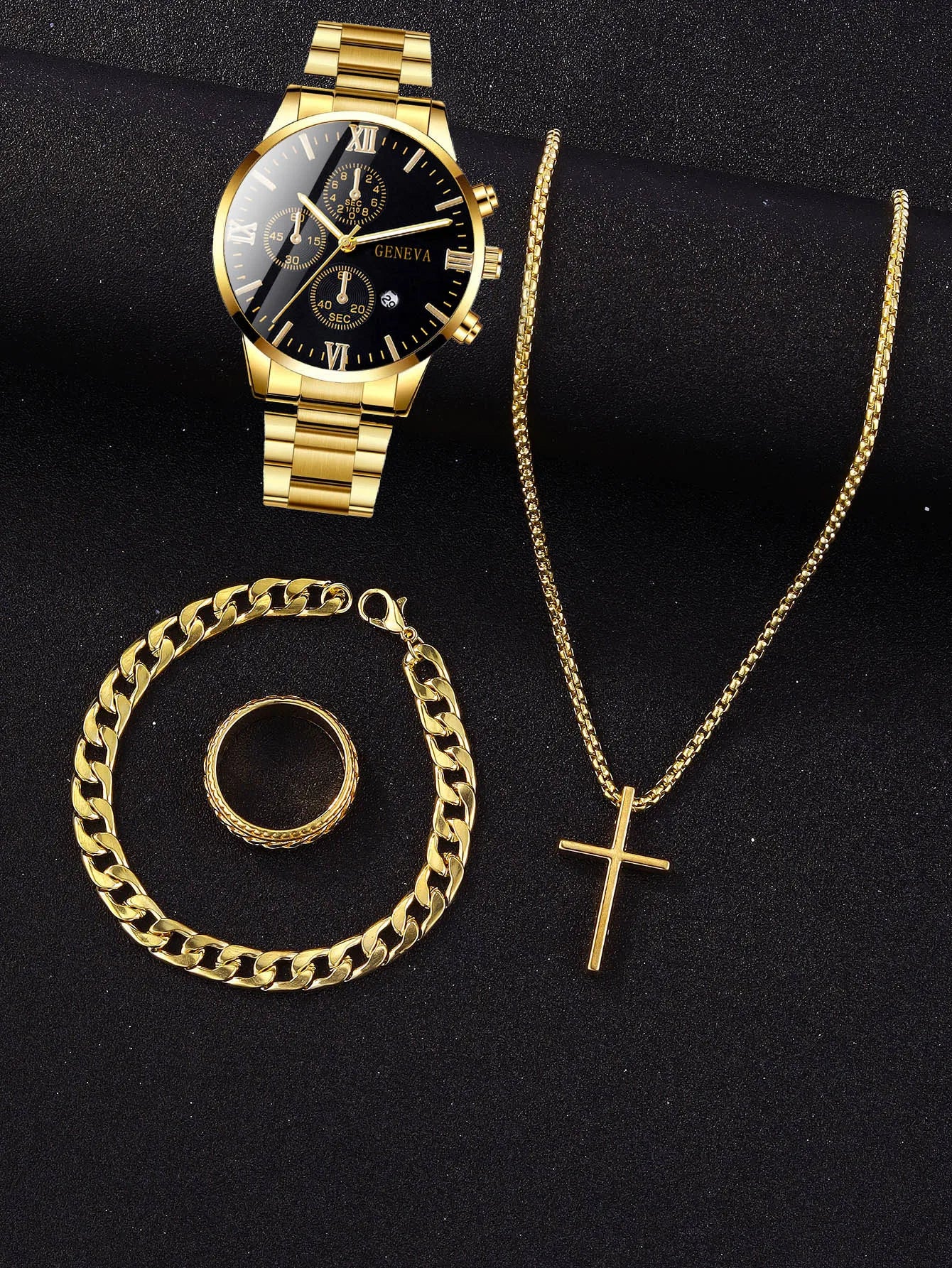 Men's 4-Piece Gold Jewelry Set – Roman Watch