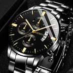 ⌚ Men’s  Stainless Steel Quartz Watch – Classic Business Style with Calendar Display