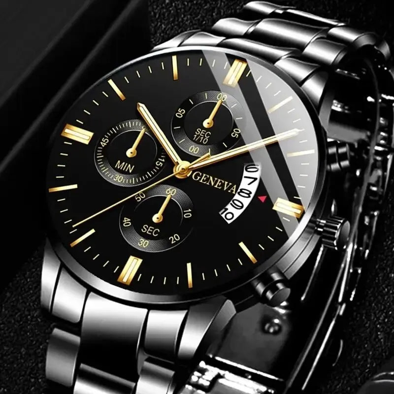 ⌚ Men’s  Stainless Steel Quartz Watch – Classic Business Style with Calendar Display