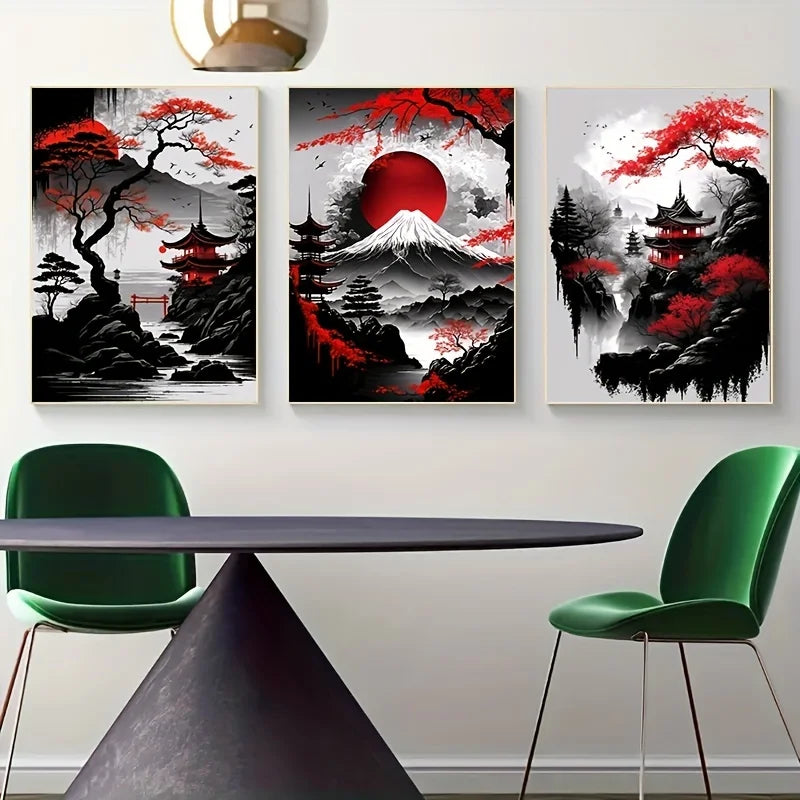 Black & Red Vintage Ink Art Posters for Living Room Decor