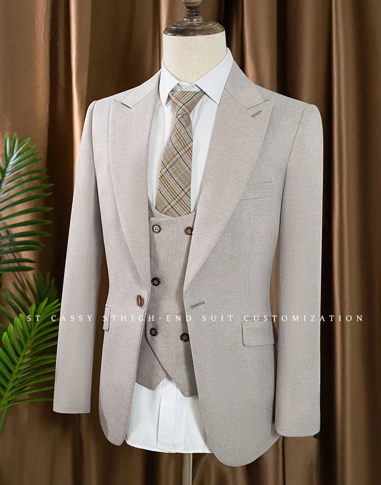 Men's three piece suit elegant slim fit formal office and leisure banquet groomsman set groom's wedding dress