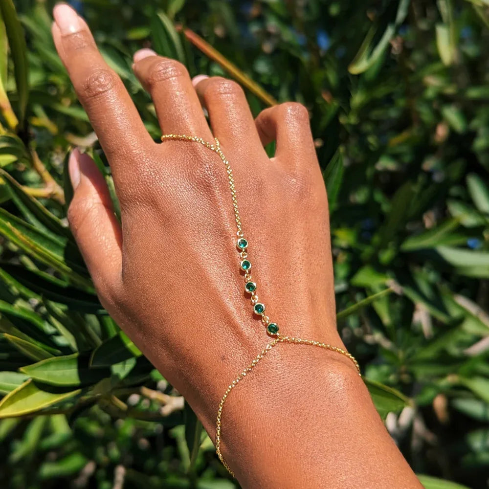 Dainty Gold-Plated Hand Chain Bracelet with Ring