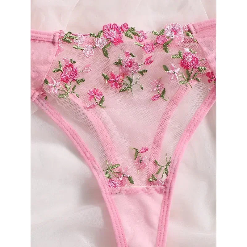 Bra and Brief Set – 2-Piece Sexy Floral Embroidery Lingerie