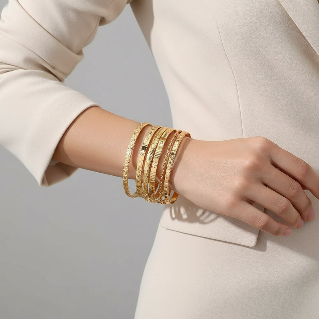 7-Piece Gold Punk Bracelet Set for Women