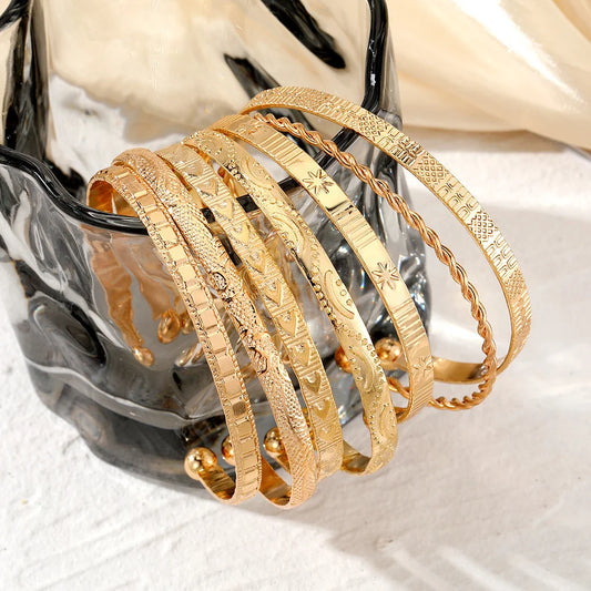 7-Piece Gold Punk Bracelet Set for Women
