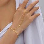 Dainty Gold-Plated Hand Chain Bracelet with Ring