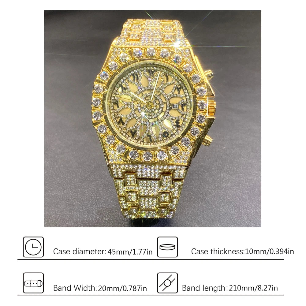 Gold Iced-Out Men’s Watch – Luxury & Waterproof