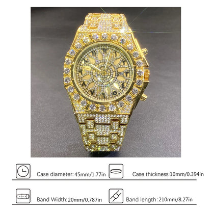 Gold Iced-Out Men’s Watch – Luxury & Waterproof