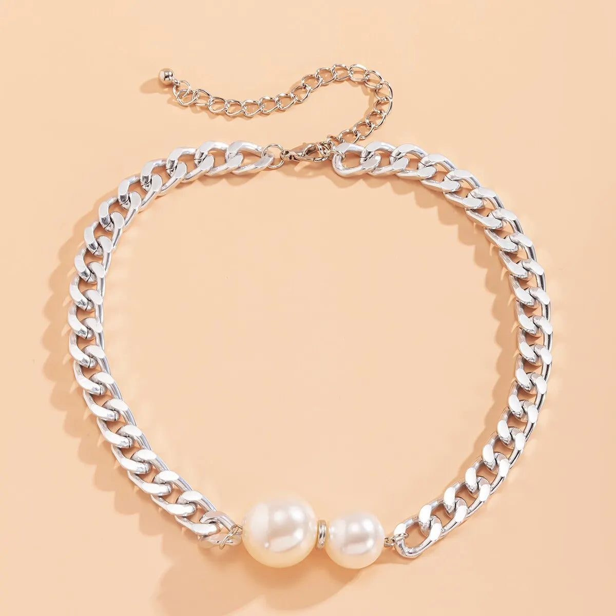 Women’s Vintage Punk Cuban Chain Choker Necklace with Gothic Pearl Pendant