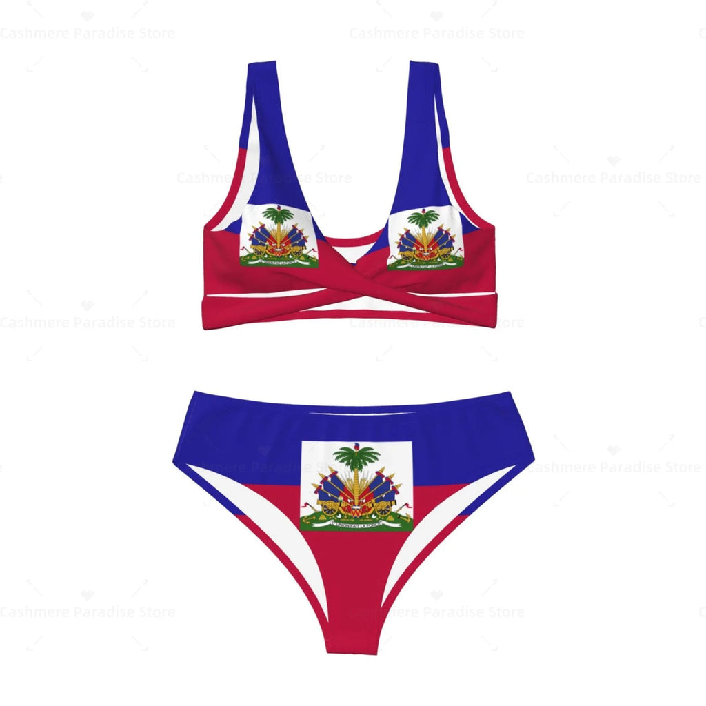 Haitian Flag Bikini Set for Women – Push-Up Swimsuit