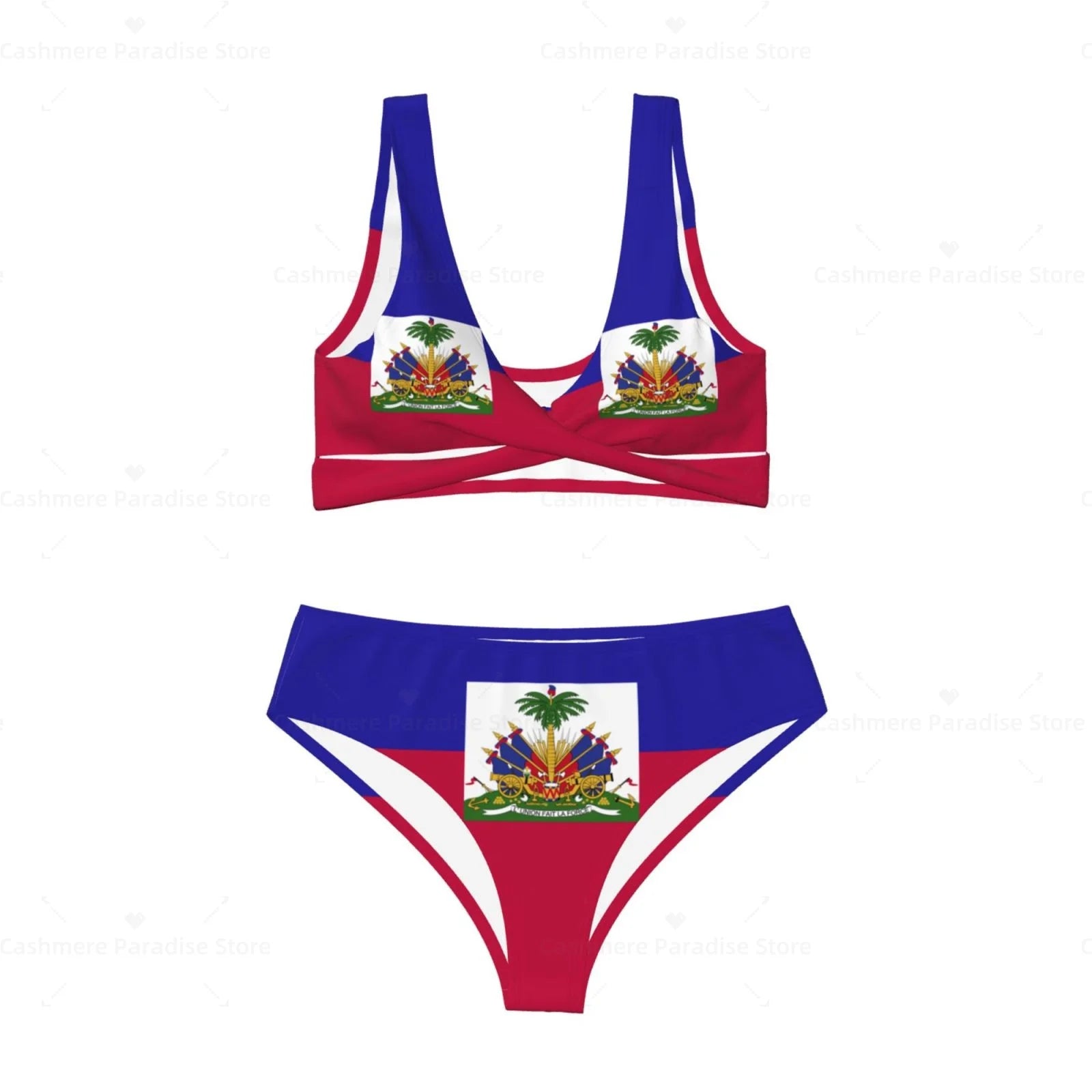 Haitian Flag Bikini Set for Women – Push-Up Swimsuit
