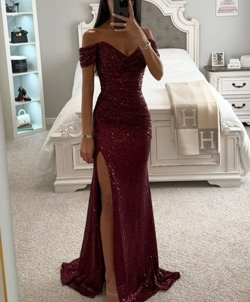 Women’s Sexy Sequined Split Maxi Dress