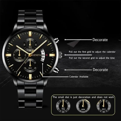 ⌚ Men’s  Stainless Steel Quartz Watch – Classic Business Style with Calendar Display