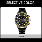 Luxury Men’s Quartz Watch – Gold Needle, Steel Band, Calendar Display Classic Business & Casual Style