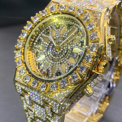 Gold Iced-Out Men’s Watch – Luxury & Waterproof