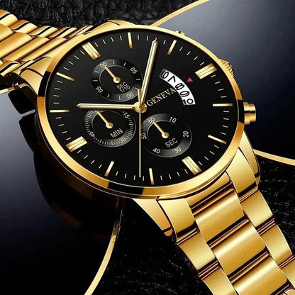 ⌚ Men’s  Stainless Steel Quartz Watch – Classic Business Style with Calendar Display