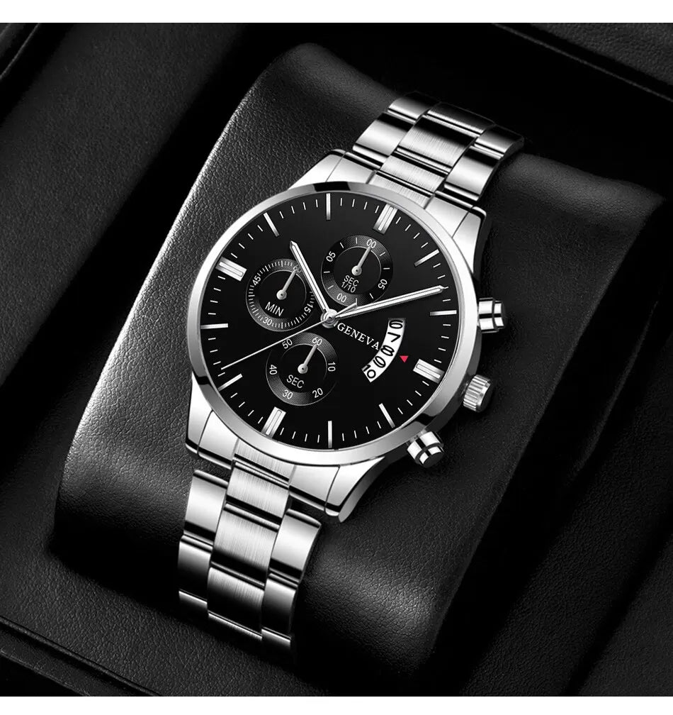 Men’s Luxury Silver Stainless Steel Watch – Quartz Business