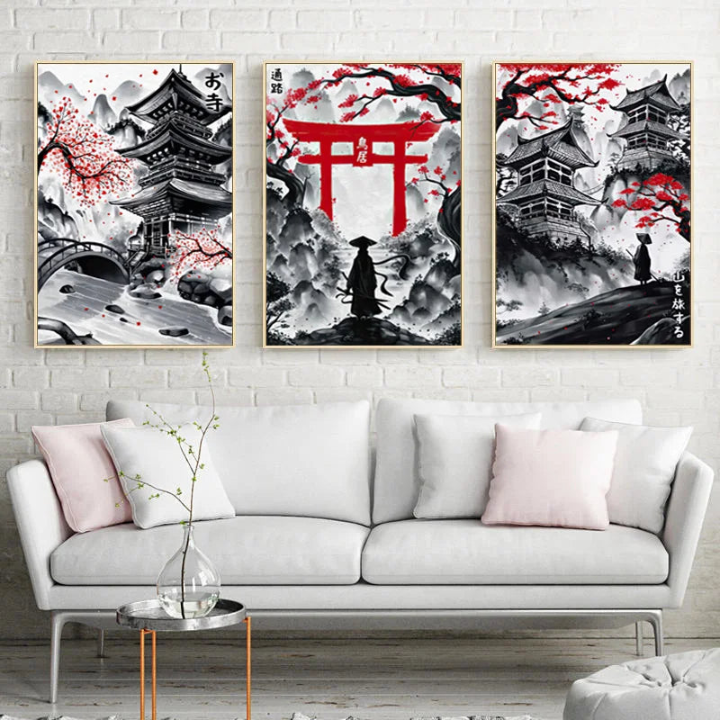 Black & Red Vintage Ink Art Posters for Living Room Decor
