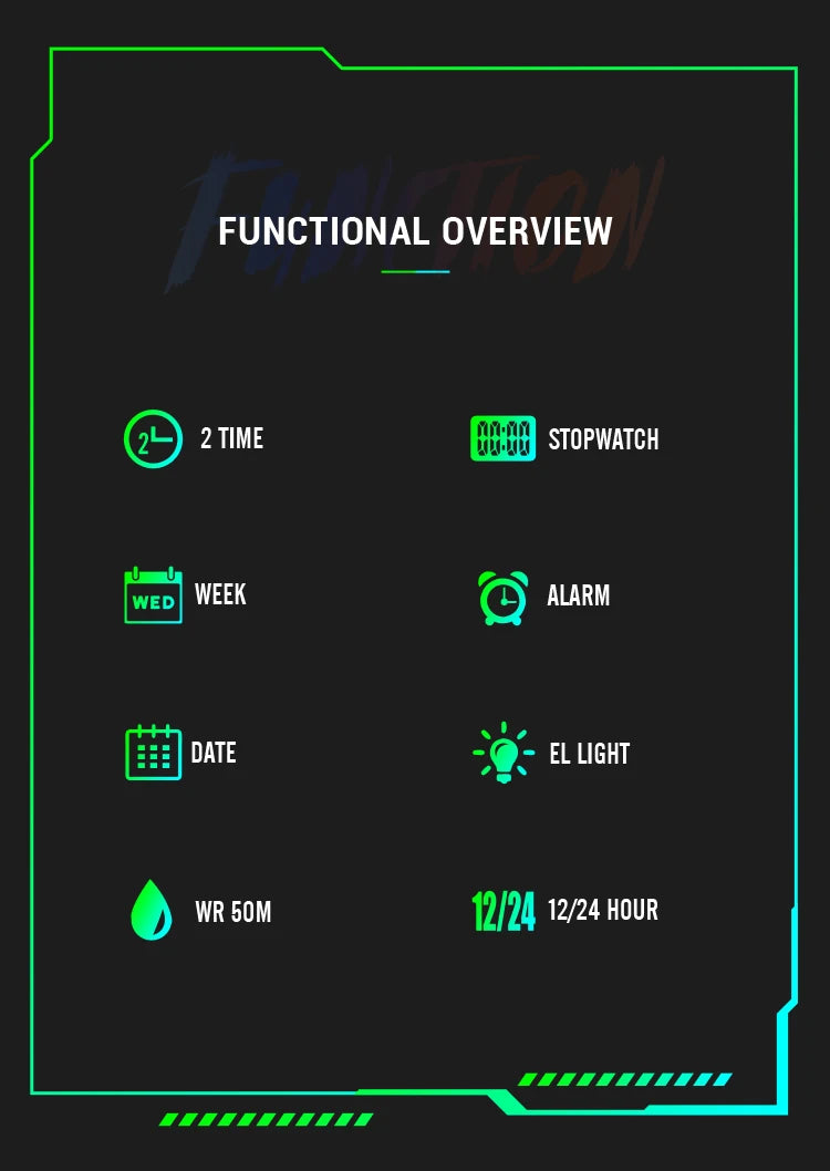 Men’s Dual Time Sport Watch – 50m Waterproof, Shock Resistant Digital Watch