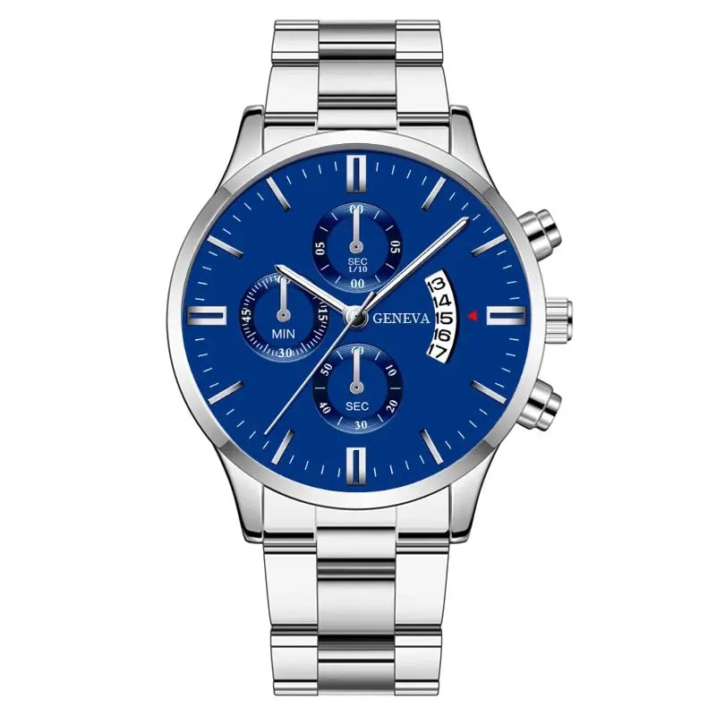 Men’s Luxury Silver Stainless Steel Watch – Quartz Business