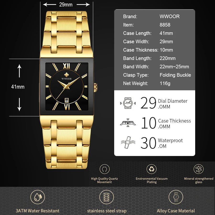 WWOOR Luxury Gold Watch for Men