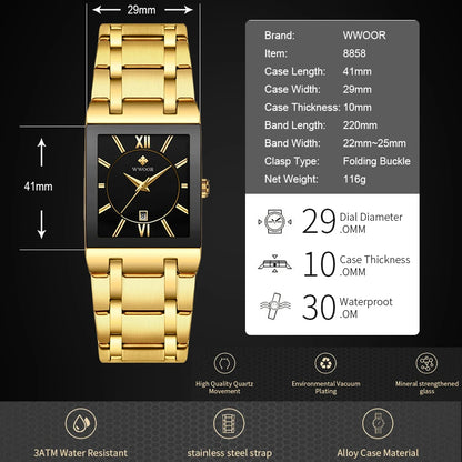 WWOOR Luxury Gold Watch for Men